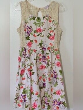 Lace Floral Dress Fairycore Romantic Soft Girl Cottagecore Feminine Sz Large
